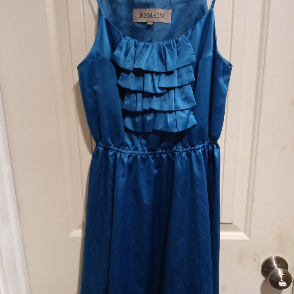 Teal ruffle mini dress